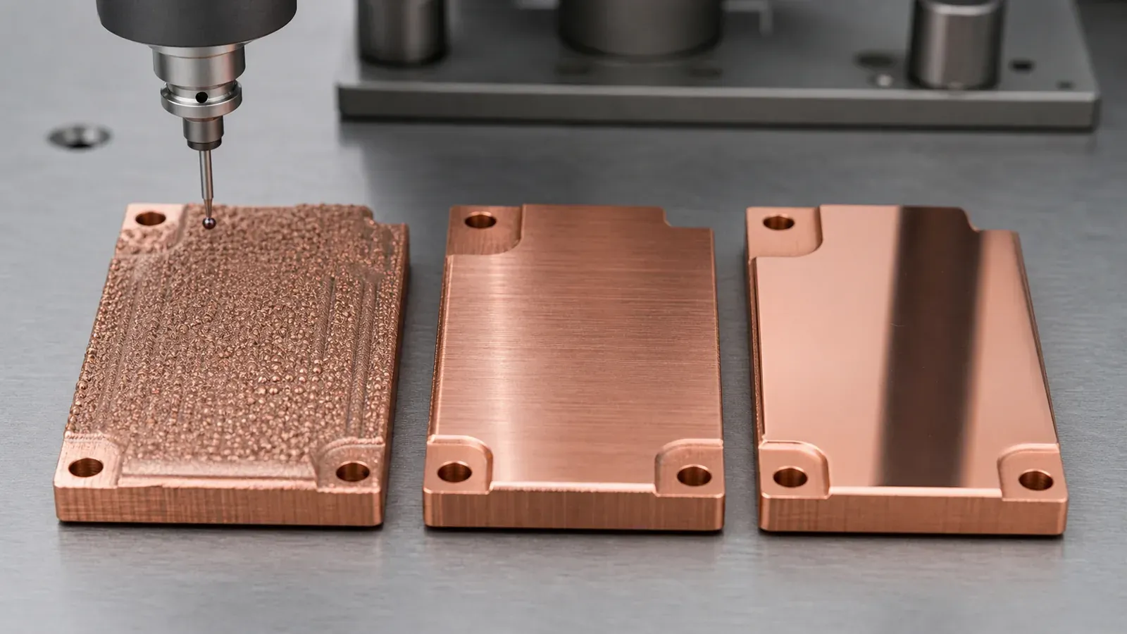 As-built, machined, and polished copper AM surface finish comparison on copper test coupons