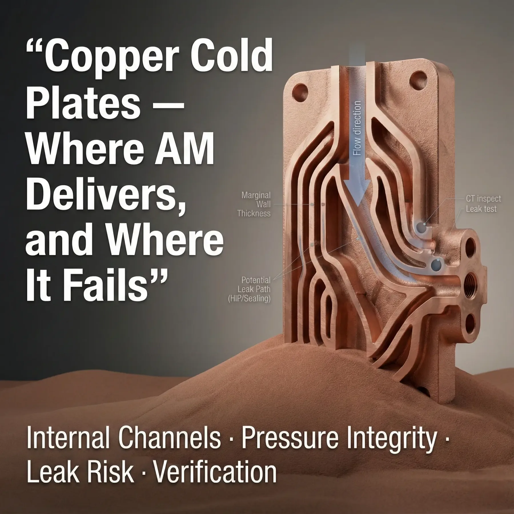Finished copper additive manufacturing parts for inspection
